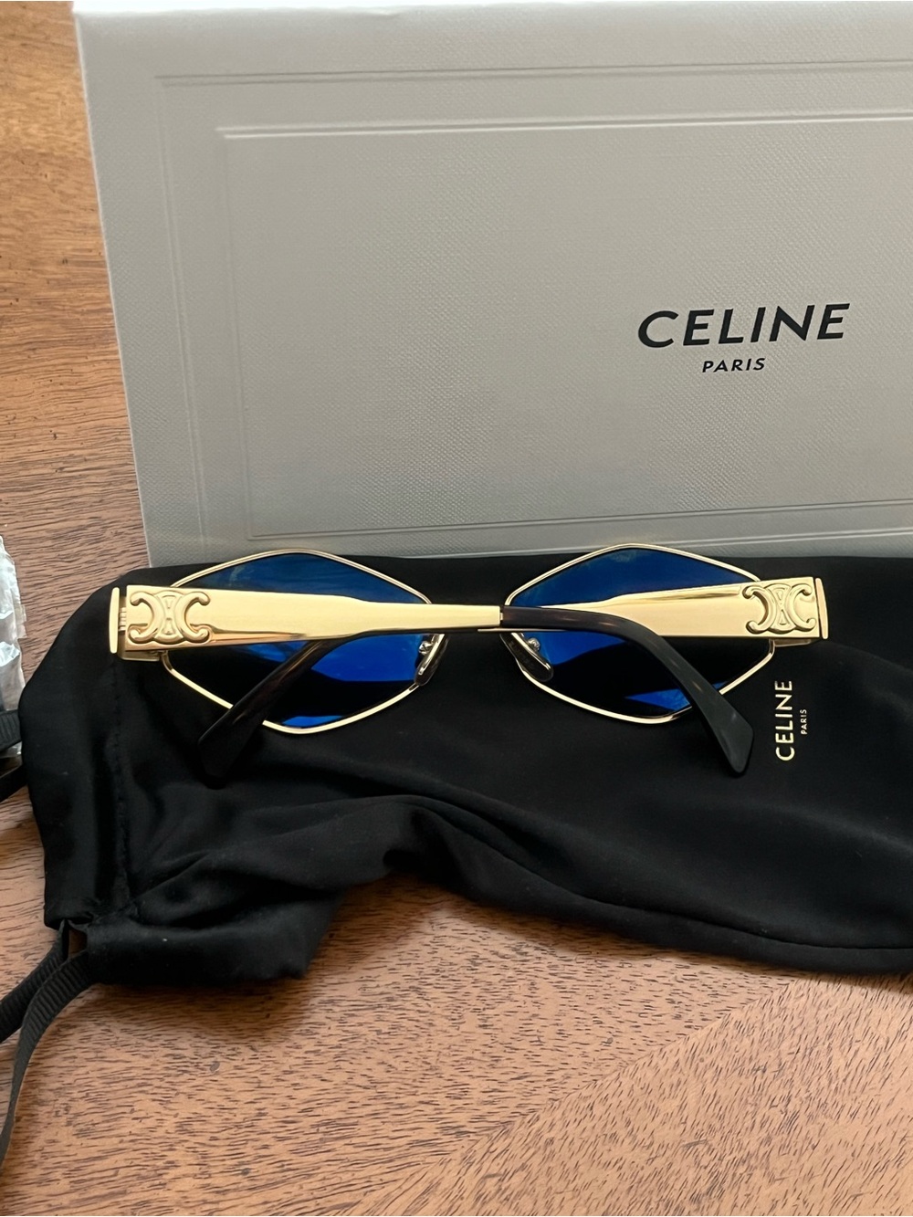 Celine Gold Frame Triomphe Sunglasses with Brown Leather Crossbody Case - Picture 6 of 10